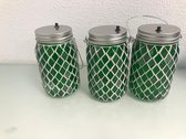 Decoratieve mozaïek glaasjes - 3 stuks - met LED verlichting in de binnenkant - groen
