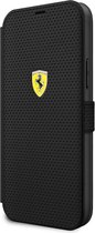 Ferrari Perforated Book Case - Geschikt voor Apple iPhone 12 Mini (5.4") - Zwart