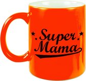 Super mama mok / beker neon oranje voor Moederdag/ verjaardag 330 ml