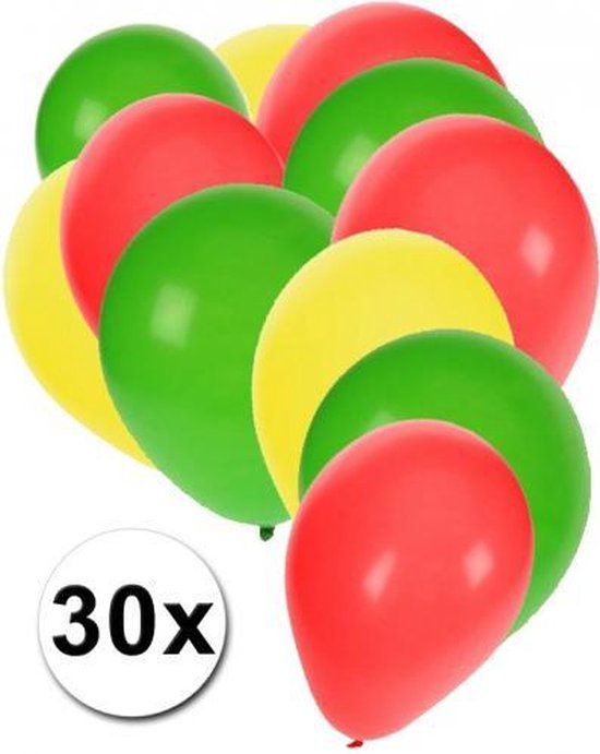 Ballonnen  Rood/ Geel/ Groen  30 stuks, 100 % Biologische afbreekbaar,  Feest, Carnaval, Themafeest