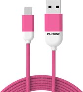 Pantone Micro USB to USB A Nylon kabel/ 1.5 meter - Hot Pink Roze