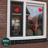 Geboorte sticker Hoera een jongen Made withe Love, Rood.