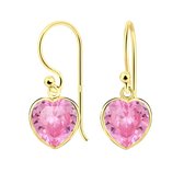 Joy|S - Zilveren hart oorbellen - zirkonia 8 mm roze - 14k goudplating