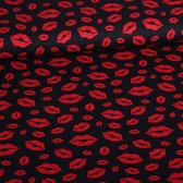 Katoen stof poplin Lippen/Mondjes zwart/rood 3 meter