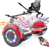 Evercross Hoverboard 6.5 Inch | Flits Wielen | Bluetooth Speaker | LED verlichting | Rood Chroom + Hoverkart Zwart