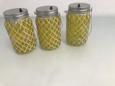 Decoratieve mozaïek glaasjes - 3 stuks - met LED verlichting in de binnenkant - geel