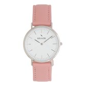 KRAEK Lisa Zilver Wit 36 mm | Dames Horloge | Roze Leren Horlogebandje | Rond | Minimaal Design