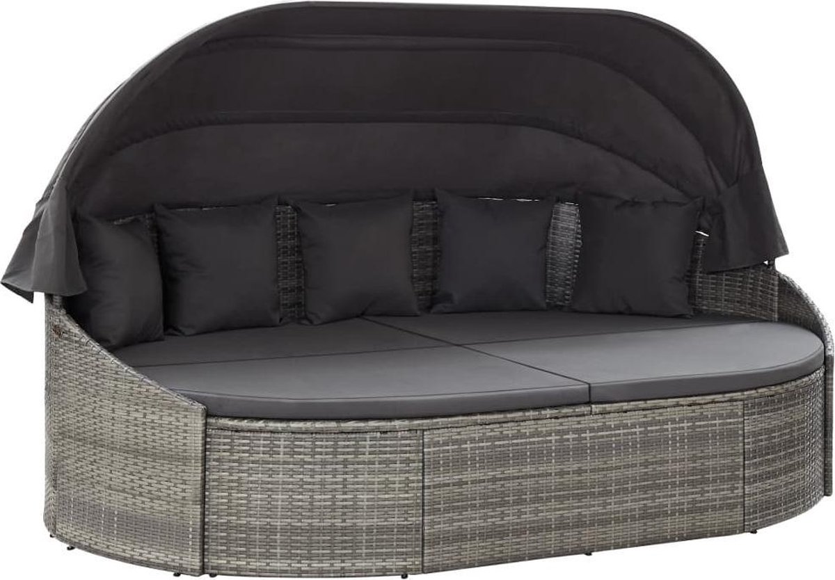 vidaXL - Loungebed - met - luifel - poly - rattan - grijs