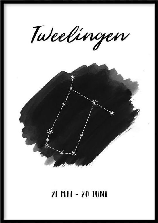 Poster Tweeling Sterrenbeeld - 30x40 cm Met Fotolijst - Sterrenbeeld Poster - Ingelijst - WALLLL