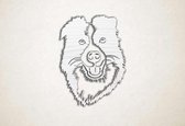 Wanddecoratie - Vrolijke Border Collie hond - M - 82x60cm - EssenhoutWit - muurdecoratie - Line Art