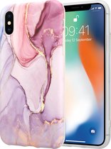 ShieldCase Marmeren geschikt voor Apple iPhone X / Xs hoesje met camerabescherming - paars - Hardcase hoesje marmer look - Paars kleurig telefoonhoesje marmeren uitstraling - Book Case - Backcover beschermhoesje