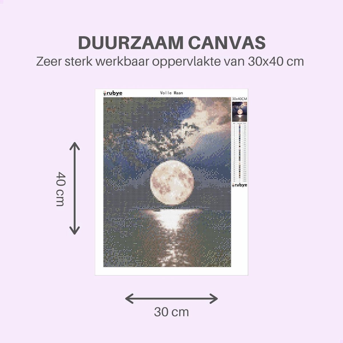 Rubye® Diamond Painting Volle Maan - Voor volwassenen en kinderen - 30x40cm — afbeelding 3