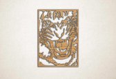 Wanddecoratie - Aanvallende tijger - M - 84x60cm - Eiken - muurdecoratie - Line Art