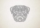 Line Art - Hond - Pug - XS - 24x30cm - Wit - geometrische wanddecoratie