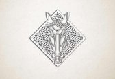 Line Art - Paard 6 met achtergrond - XS - 25x25cm - EssenhoutWit - geometrische wanddecoratie