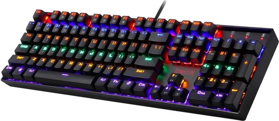 Redragon Mitra Rainbow K551-R | Gaming toetsenbord met verlichting - full size toetsenbord | Spatwater bestendig| Conflictvrije Ergonomische Toetsenbord met nummer pad - USB-connector | Stille Rode switches toetsen