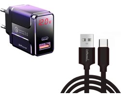 DrPhone HALO5-x-SW  18W Lader LED Display - 3 Meter Lange Gevlochten Kabel - Oplaadkabel Geschikt Voor Nintendo Switch / Switch Lite