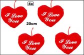 4x Knuffel hart I Love You 20cm rood - knuffel hart verliefd liefde huwelijk valentijn thema feest festival liefde