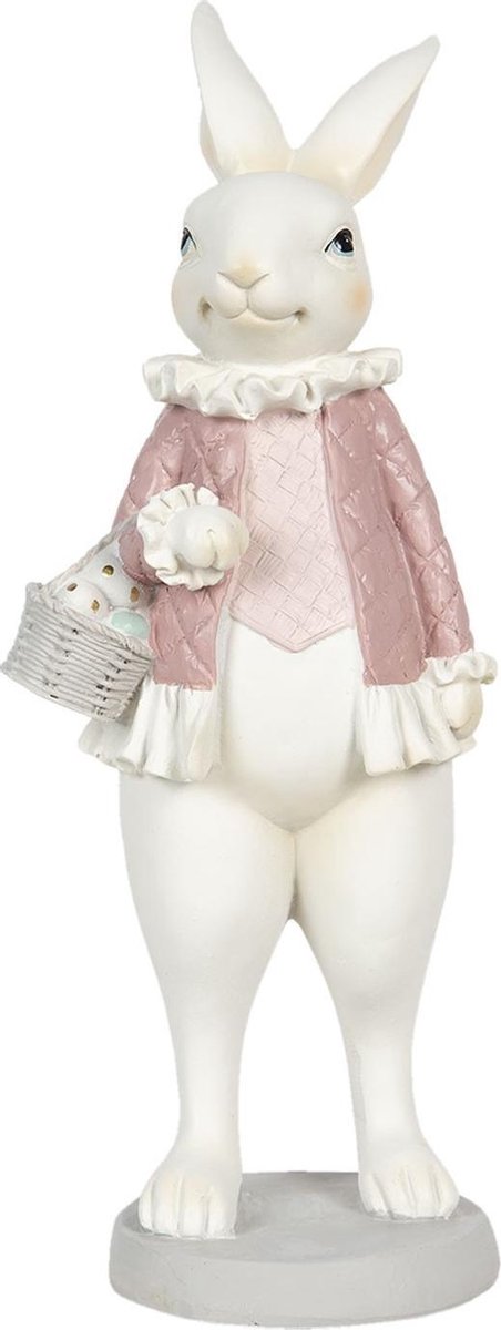 Beeld Konijn 10x10x25 cm Wit Roze Polyresin Woonaccessoires