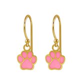 Joy|S - Zilveren kat hond dierenpoot oorbellen - roze - 14k goudplating