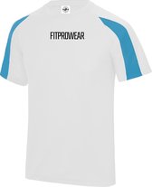 FitProWear Contrast Sportshirt Heren Wit/Lichtblauw  - Maat L - Sportshirt - T-Shirt - Sportkleding - Sportshirt korte mouwen - Sportshirt Polyester - Heren Shirt