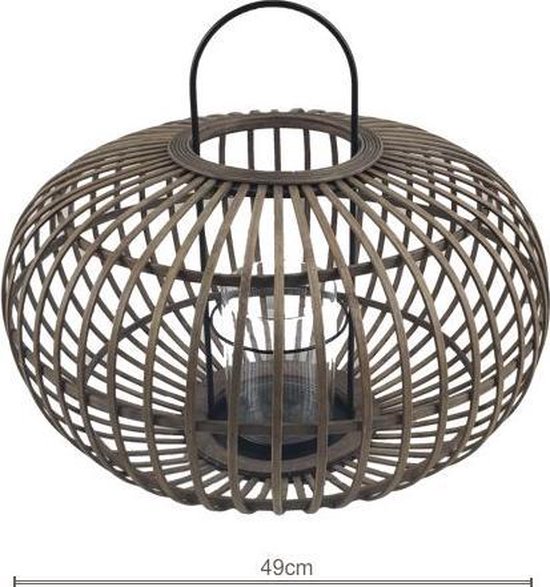 PH design Windlicht Bamboe Lantaarn bruin Ø49cm H42cm - windlicht met glas - bamboo tuindecoratie - tafellamp - woondecoratie - gezellige sfeerverlichting