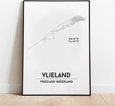 Vlieland city poster, A4 met lijst,  plattegrond poster, woonplaatsposter, woonposter