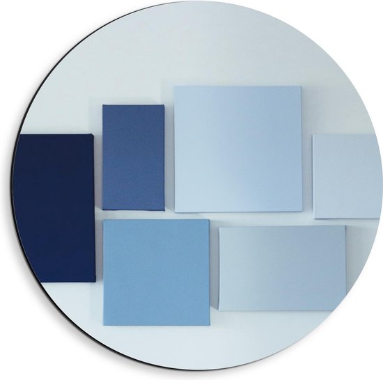 Dibond Wandcirkel - Blauwe Kleurenwaaier - 40x40cm Foto op Aluminium Wandcirkel (met ophangsysteem)