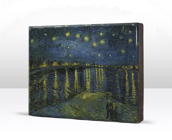Sterrenhemel boven de Rhone - Vincent van Gogh - 26 x 19,5 cm - Niet van echt te onderscheiden schilderijtje op hout - Mooier dan een print op canvas - Laqueprint.