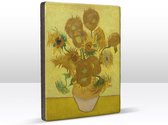 Zonnebloemen 1 - Vincent van Gogh - 19,5 x 26 cm - Niet van echt te onderscheiden schilderijtje op hout - Mooier dan een print op canvas - Laqueprint.
