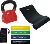 Tunturi - Fitness Set - Kettlebell 10  kg - Fitnessmat 160 x 60 x 0,7 cm - Weerstandsbanden 4 stuks