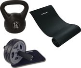 Tunturi - Fitness Set - Kettlebell 12 kg - Fitnessmat 160 x 60 x 0,7 cm - Trainingswiel