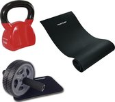 Tunturi - Fitness Set - Kettlebell 10 kg - Fitnessmat 160 x 60 x 0,7 cm - Trainingswiel