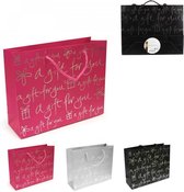 Geschenk zakjes - Gift Bag - 20cm x 25cm x 8cm - Roze - Grijs - zwart- 3 stuks