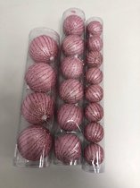 roze glitter kerstballen - set van 3 stuks