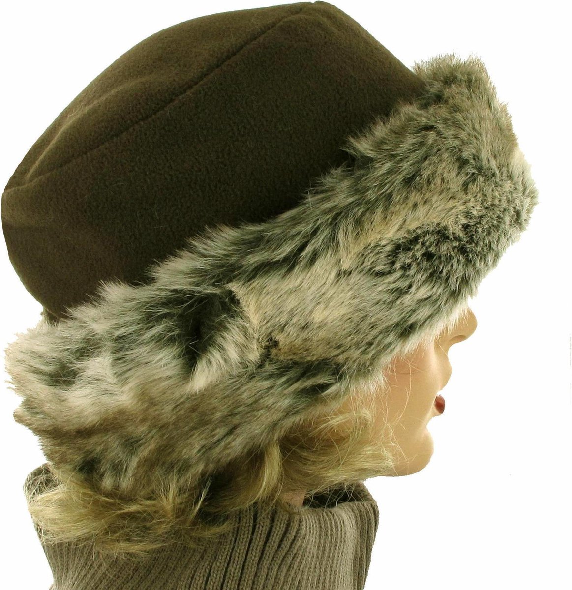 Enwokran Gebreide winterhoed met warm fleece gevoerd vizier voor dames, krantenhoed met belrand, oorbeschermhoed voor dames, Khaki (stad), Eén maat