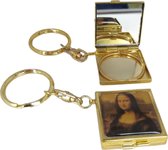 Sleutelhanger goudkleur met spiegeltje, met afbeelding  Monalisa