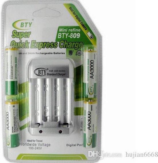 AA 3000mAh Oplaadbare Batterijen - 4 stuks + Oplader inktmedia® huismerk |  bol.com