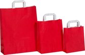 50 Rode Draagtassen Van Gekleurd Kraftpapier Met Platte Oren 18 x 8 x 22cm Kraft Papieren Tasjes Met Handvat Rood/ Cadeautasjes met vlak handgrepen / Zakjes/