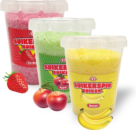 Suikerspin Suiker - Aardbei - Appel - Banaan - 3 potten x 400 gram -  Suikerspinsuiker... | bol.com