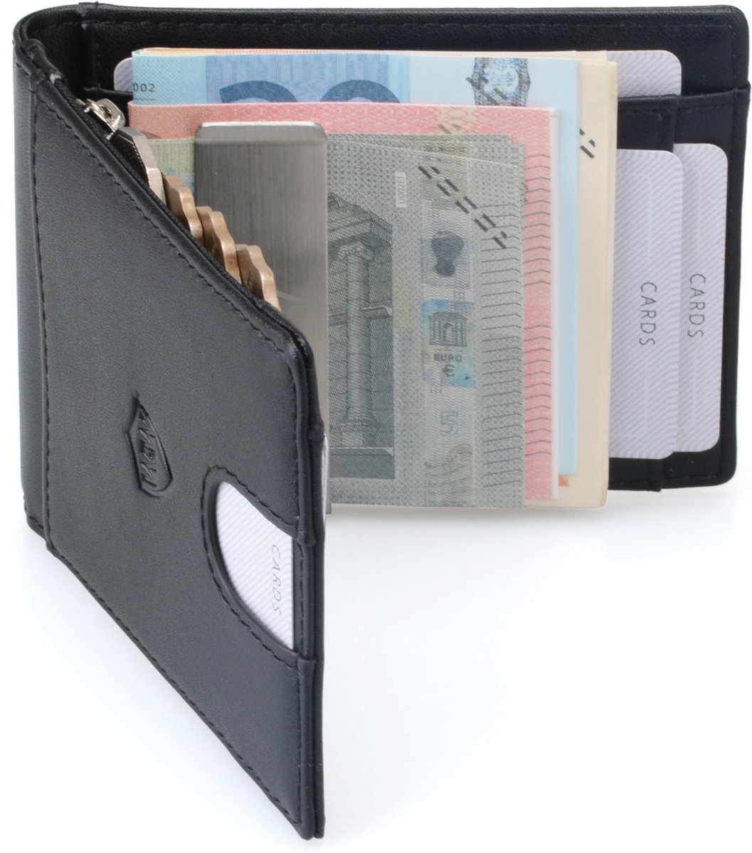 Walle Wallet Premium Edition – Luxe Heren Portemonnee van Leer – RFID Wallet voor mannen – Bescherming tegen Buigen & Breken – ruimte voor Biljetten & Muntgeld – 10+ pasjes – Zwart - Walle&Walle