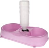 Honden voerbak met fles - Voederbak - Voeder en water dispenser - Roze - Puppies