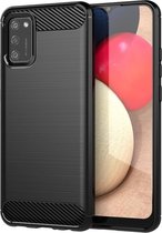 Samsung Galaxy A02s hoesje - Gel case geborsteld metaal en carbonlook - Zwart - GSM Hoesje - Telefoonhoesje Geschikt Voor: Samsung Galaxy A02s