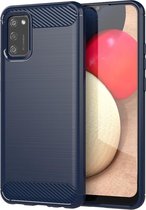 Samsung Galaxy A02s hoesje - Gel case geborsteld metaal en carbonlook - Navy blauw - GSM Hoesje - Telefoonhoesje Geschikt Voor: Samsung Galaxy A02s