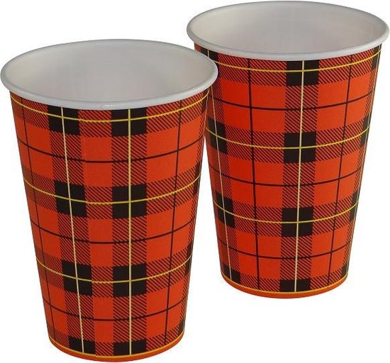 Scotty | Wegwerp cup | Koffiebeker met Schotse ruit | 180cc | 100 stuks | Kartonnen beker | Papieren beker| Drinkbeker - Merkloos