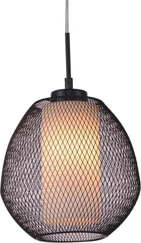 Lampe à suspension Fantasia Lunki - Industrielle - Zwart - Dimmable - Verre opale - Avec lampe LED E27 - Dia 22cm