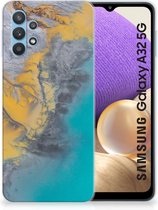 Leuk Hoesje Samsung Galaxy A32 5G Telefoonhoesje Marble Blue Gold