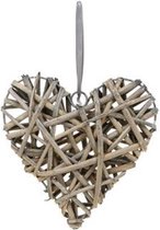 Hart in riet - Decoratie rieten hart - om op te hangen - Wit - diameter 20 cm - set van 2 stuks