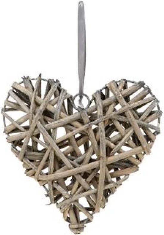 Hart in riet - Decoratie rieten hart - om op te hangen - grey-wash -  diameter 20 cm -... | bol.com