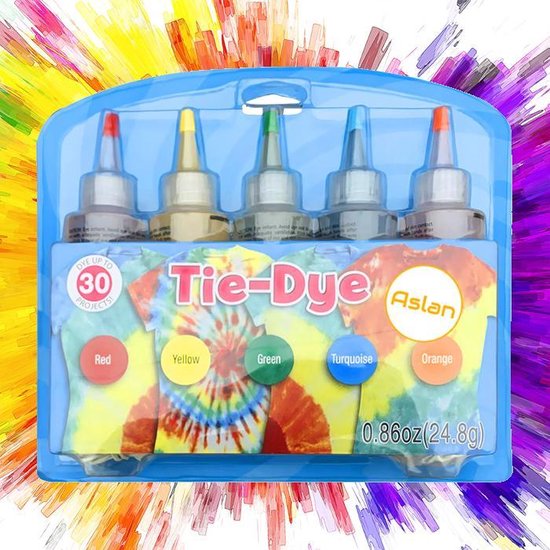 Tie Dye Kit - Textiel Verf Set - 5 kleuren van 120 ml - Ontwerpstudio incl handschoenen en elastiekjes